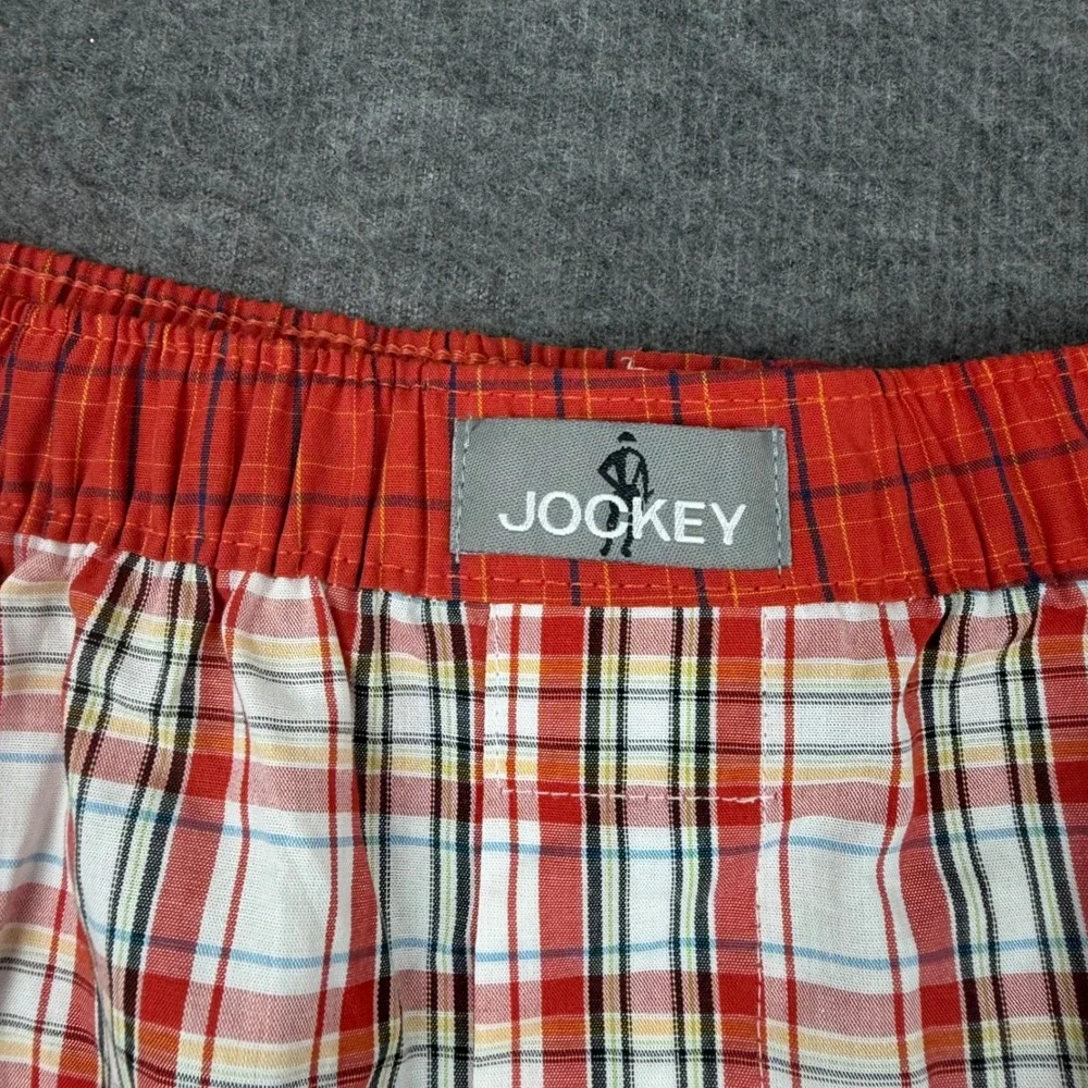 Jockey Woven Boxers‎ Mens Large Red White Plaid Cotton Button Fly Underwear